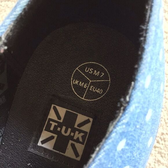 T.U.K Unisex Blue and White Denim Polka Dot Viva Mondo Creeper Platforms - Picture 9 of 9